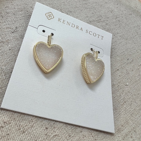 NWT Kendra Scott Heart Gold Drop Earrings in Iridescent Drusy - Picture 3 of 4